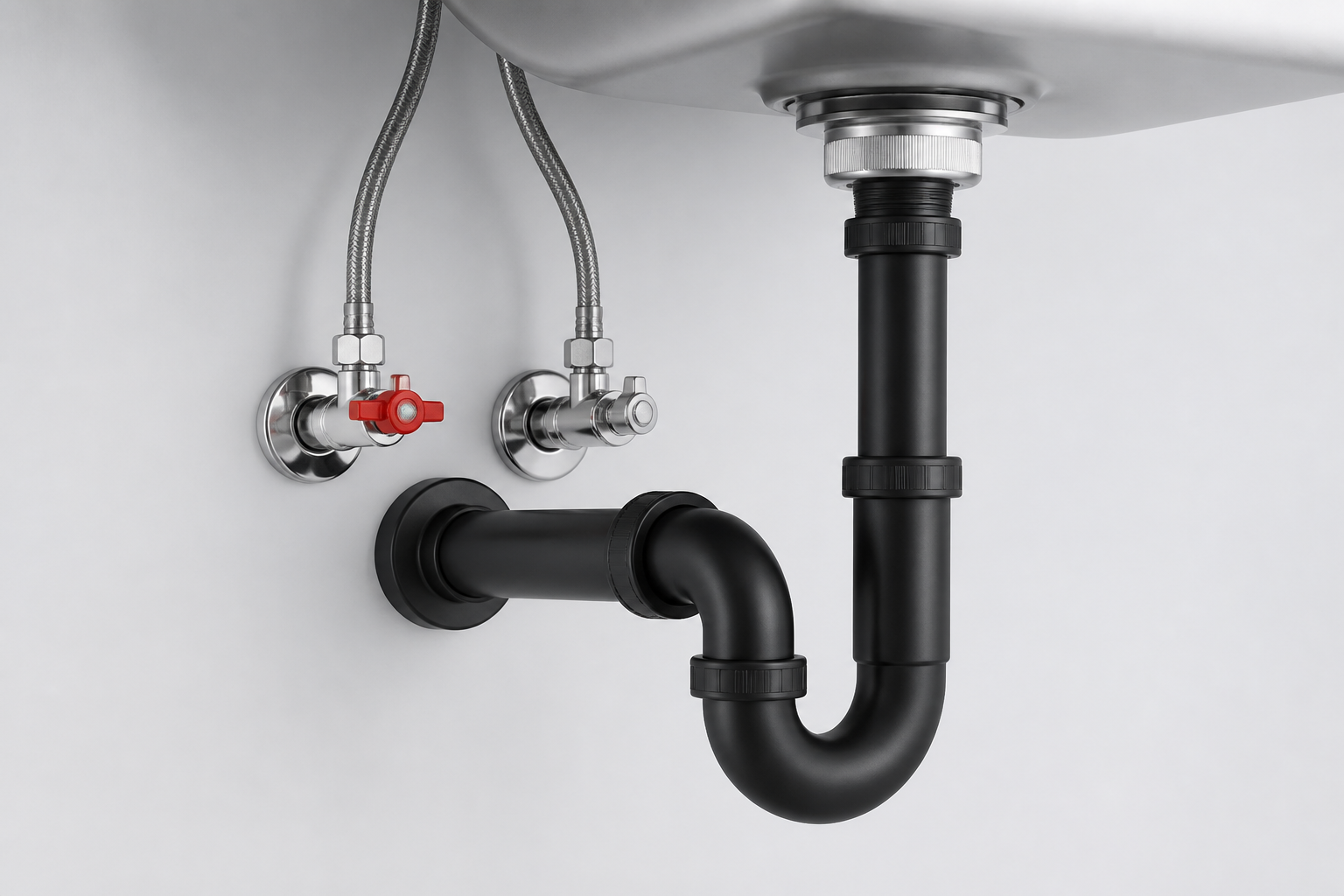 Concept illustration of an under-sink drain and supply-line assembly